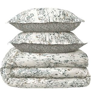Scott Living Willow Cotton Reversible Floral Leaf Queen Duvet Cover Set
